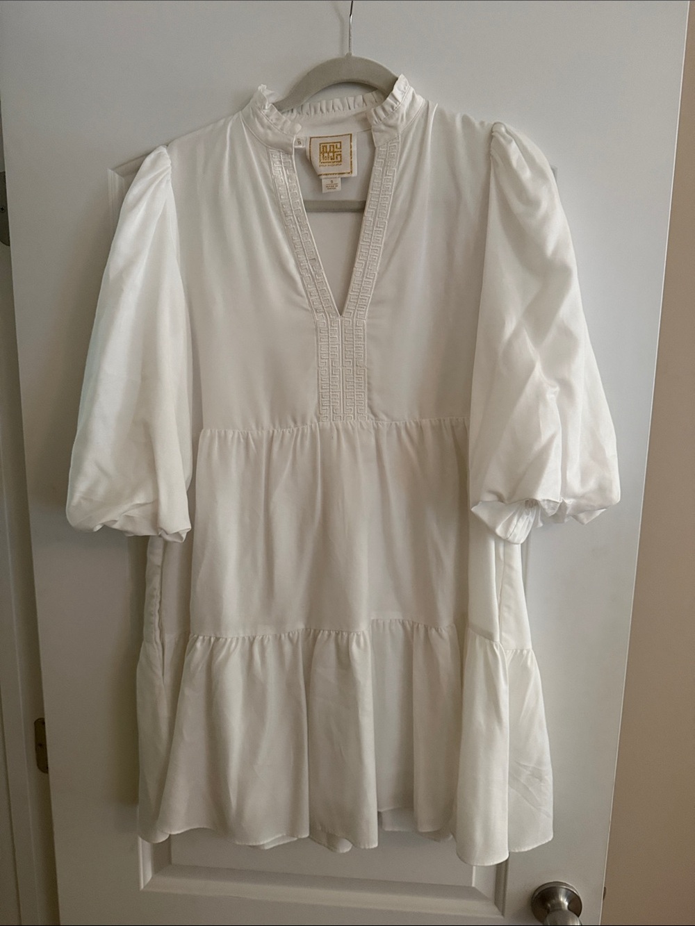 Emily McCarthy White Puff-Sleeve V-Neck Tunic Dress - Small